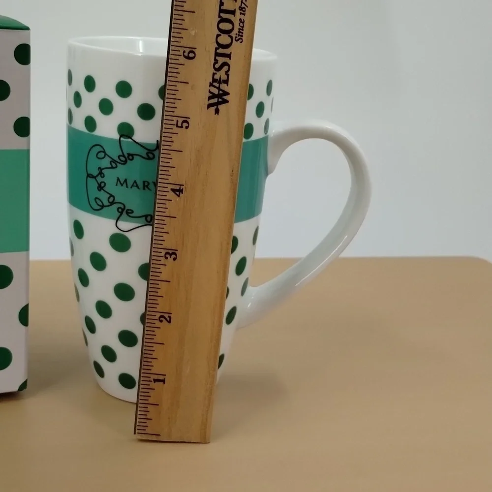 Mary Kay 2013 green polka dot  ceramic tall coffee mug 16 oz new in box